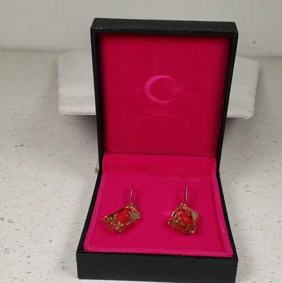 Osiana Lucky Stone Swarovski Crystals Champagne Dangle Earrings - Picture 3 of 13